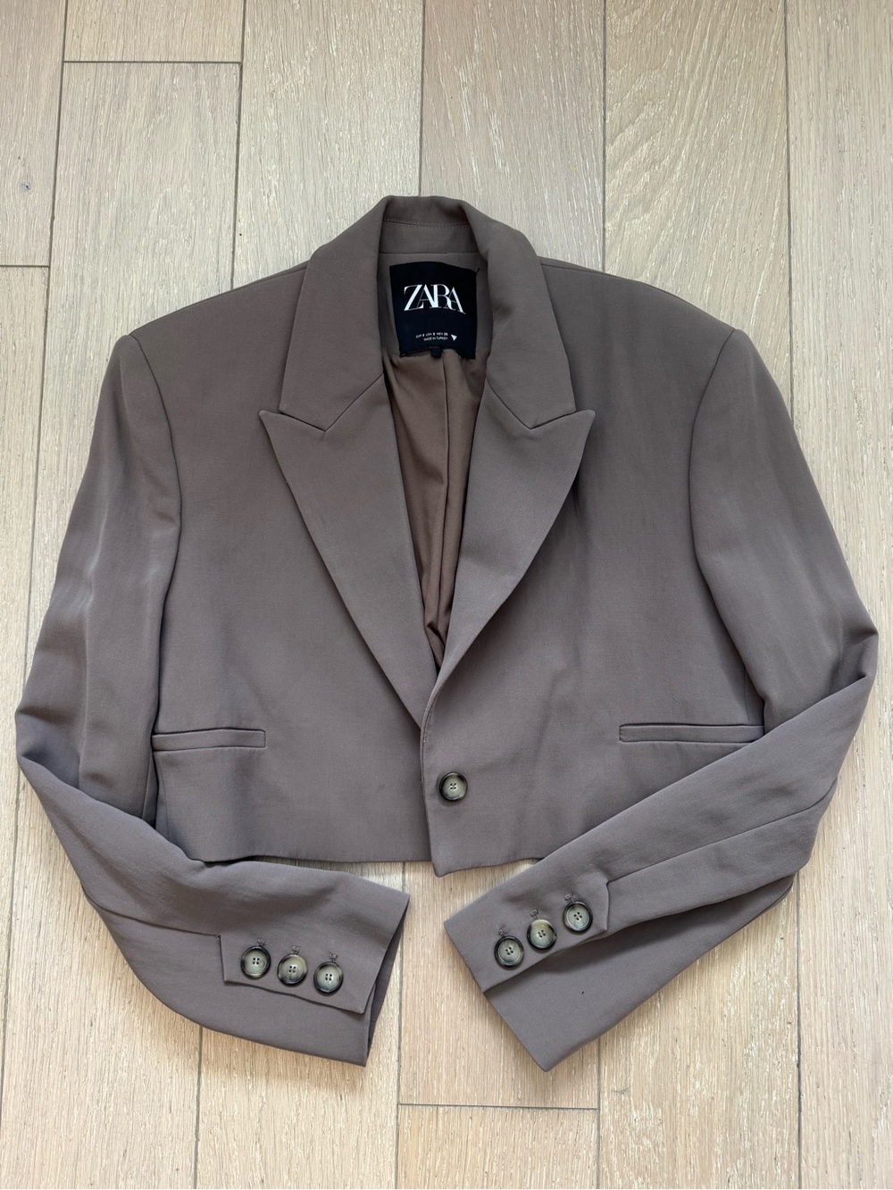 Zara Cropped Blazer in Taupe Brown